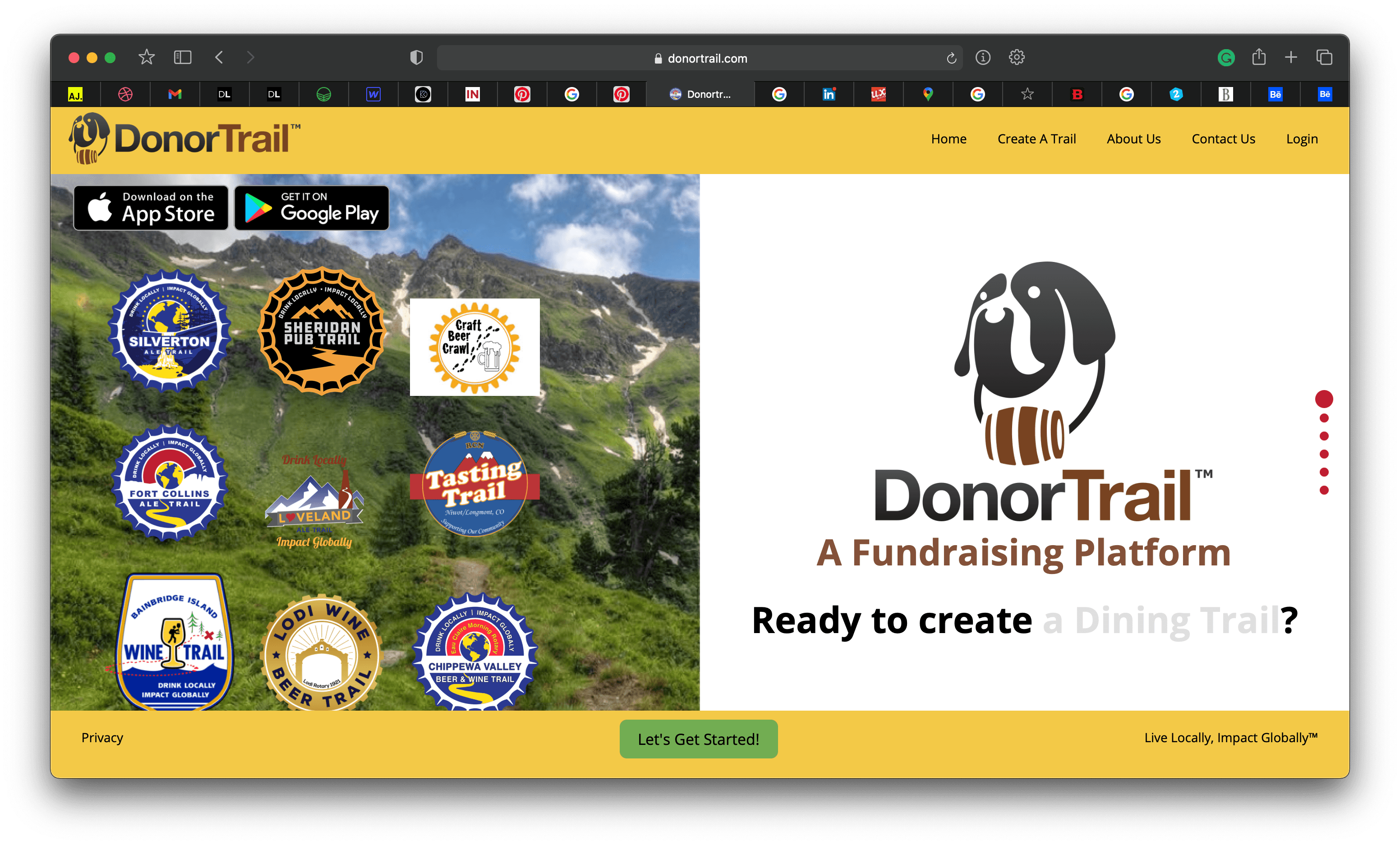 Screenshot of the original DonorTrail landing page before the redesign