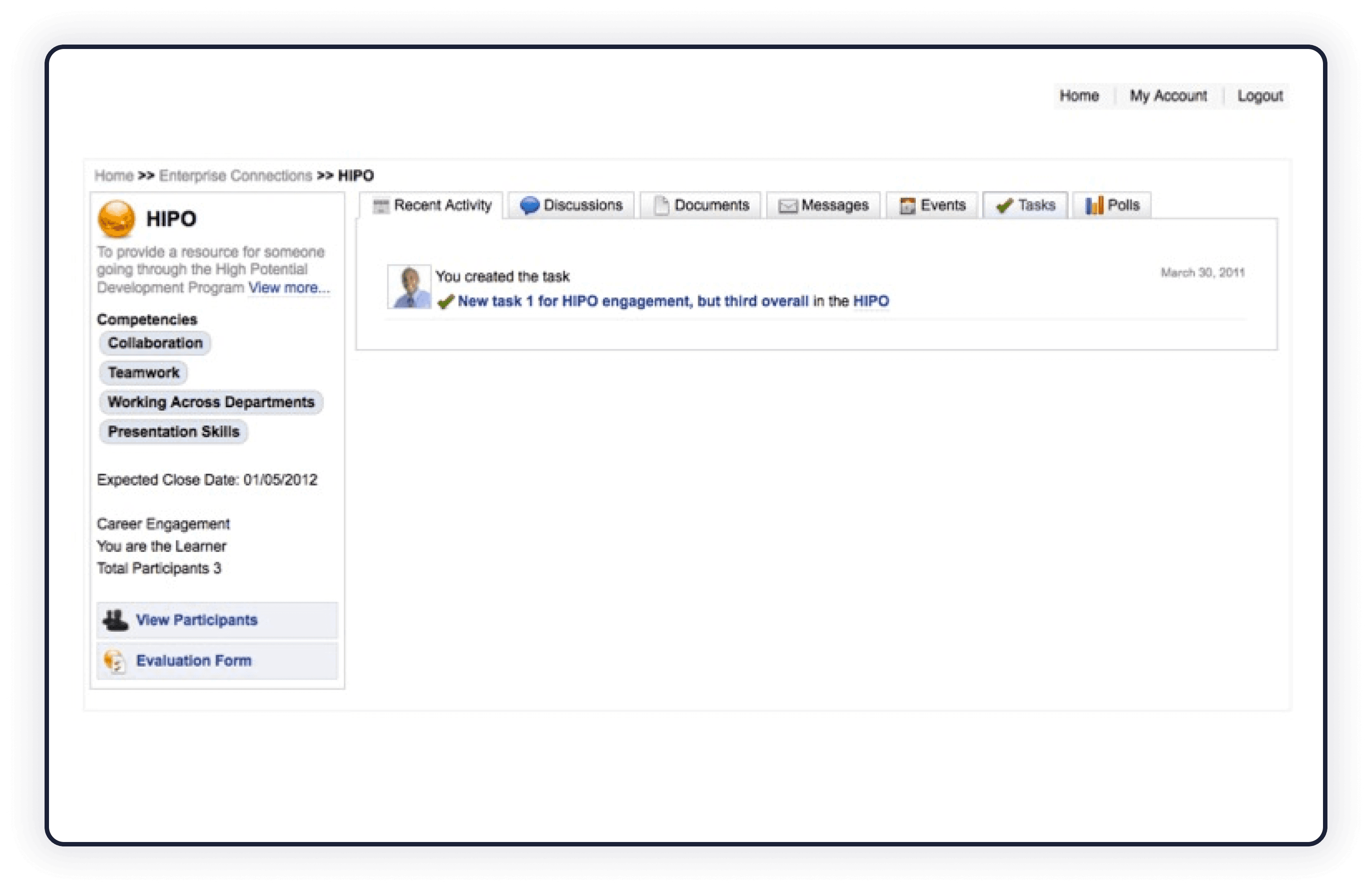 Screenshot of the original tab-based engagement interface